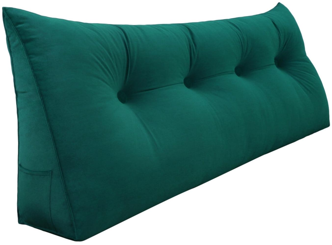 VERCART Großes Keil Lesekissen, Langes Bettruhe Rückenkissen, Dekoratives Kopfteilkissen, Dreieckiges Positionierungs Körperkissen für Tagesbett oder Couch, Samt Grün, 140cm Bild 1