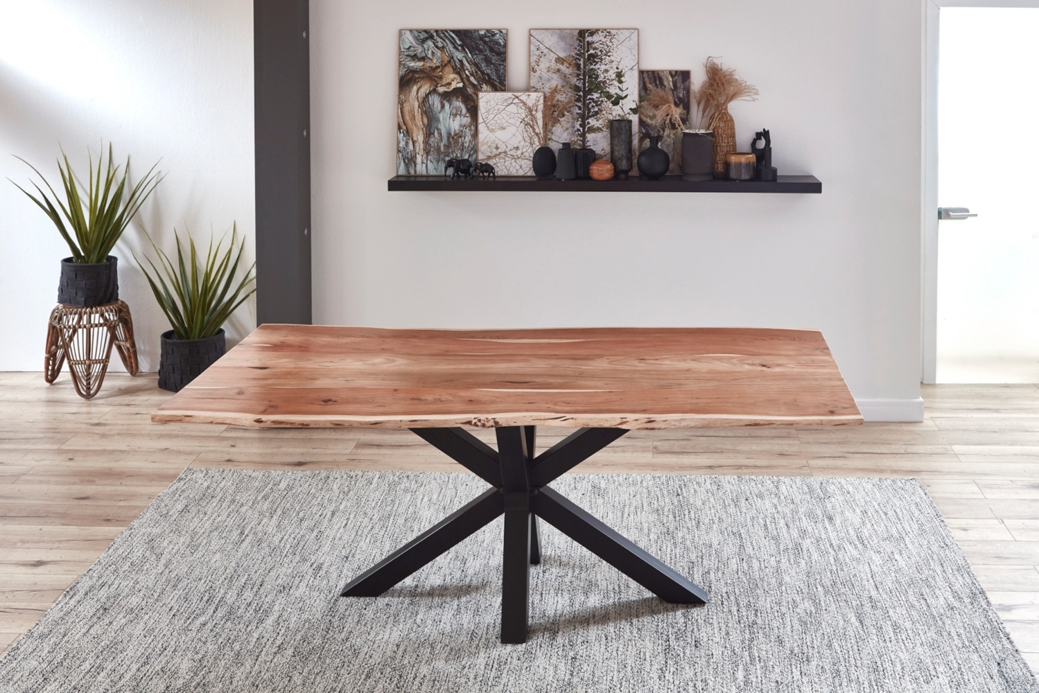 Esstisch Baumkante massiv Akazie natur 220 cm Spider-Gestell schwarz QUINCY 70296562 Bild 1