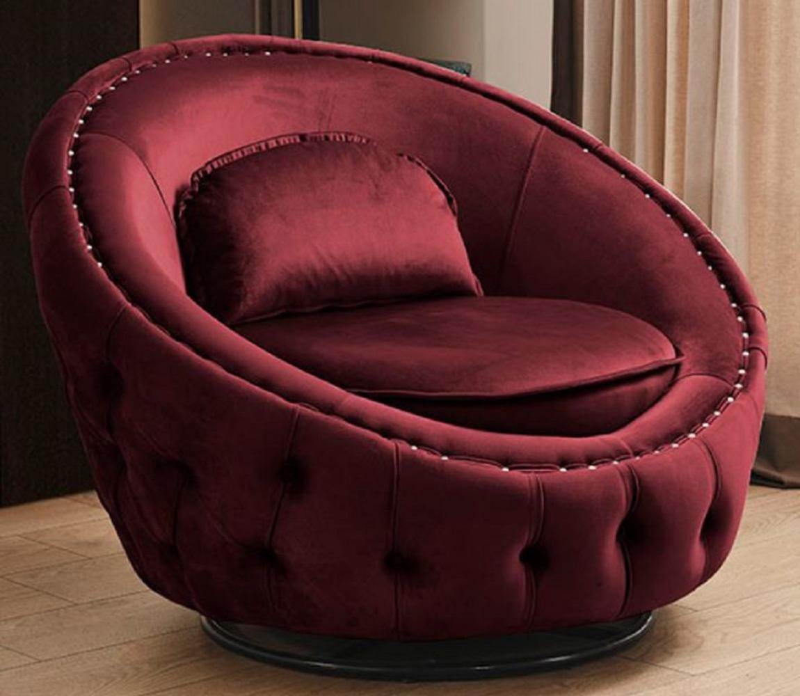 Casa Padrino Luxus Chesterfield Drehsessel Bordeauxrot Ø 90 cm - Moderner Chesterfield Wohnzimmer Sessel - Luxus Chesterfield Wohnzimmer Möbel Bild 1