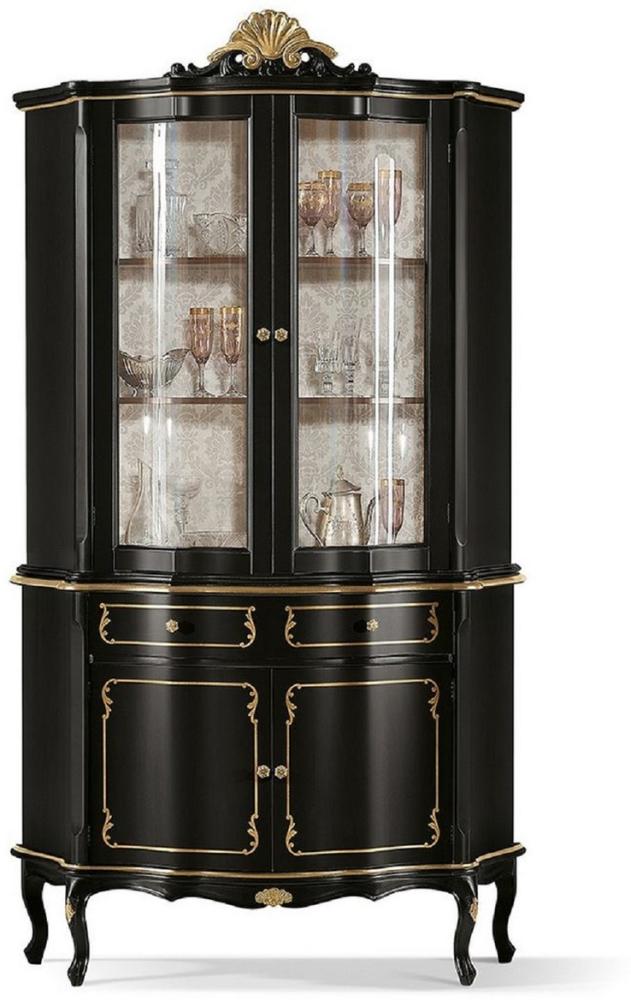 Casa Padrino Luxus Barock Vitrine Schwarz / Gold - Prunkvoller Barock Vitrinenschrank mit 4 Türen und Schublade - Barock Möbel - Luxus Qualität - Made in Italy Bild 1