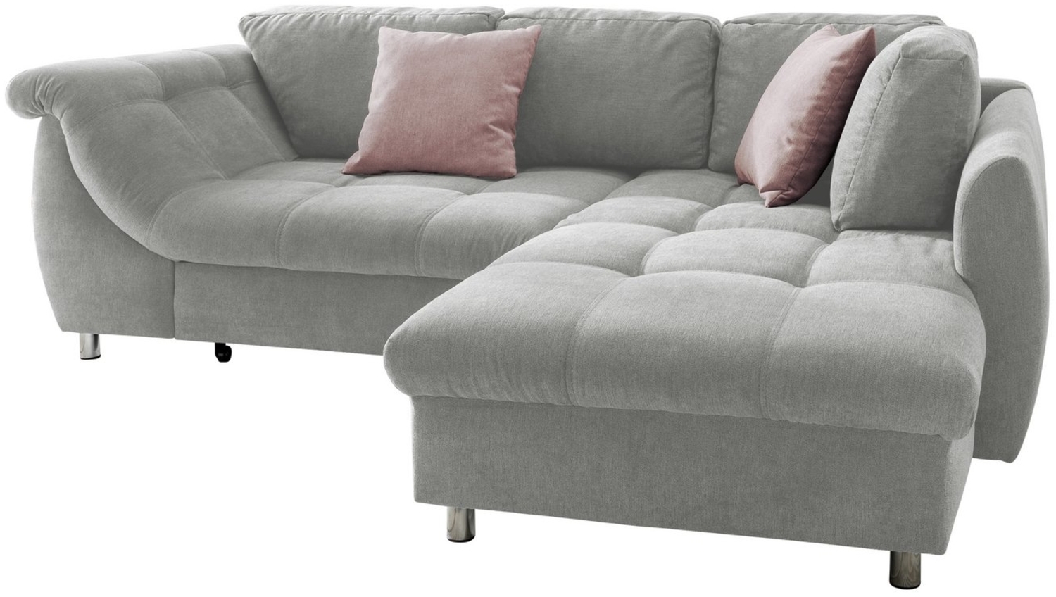 luma-home Ecksofa 17001, mit Bettkasten 250x190 cm, Ottomane rechts, Bettfunktion, Wellenunterfederung, Mikrofaser Grau Bild 1