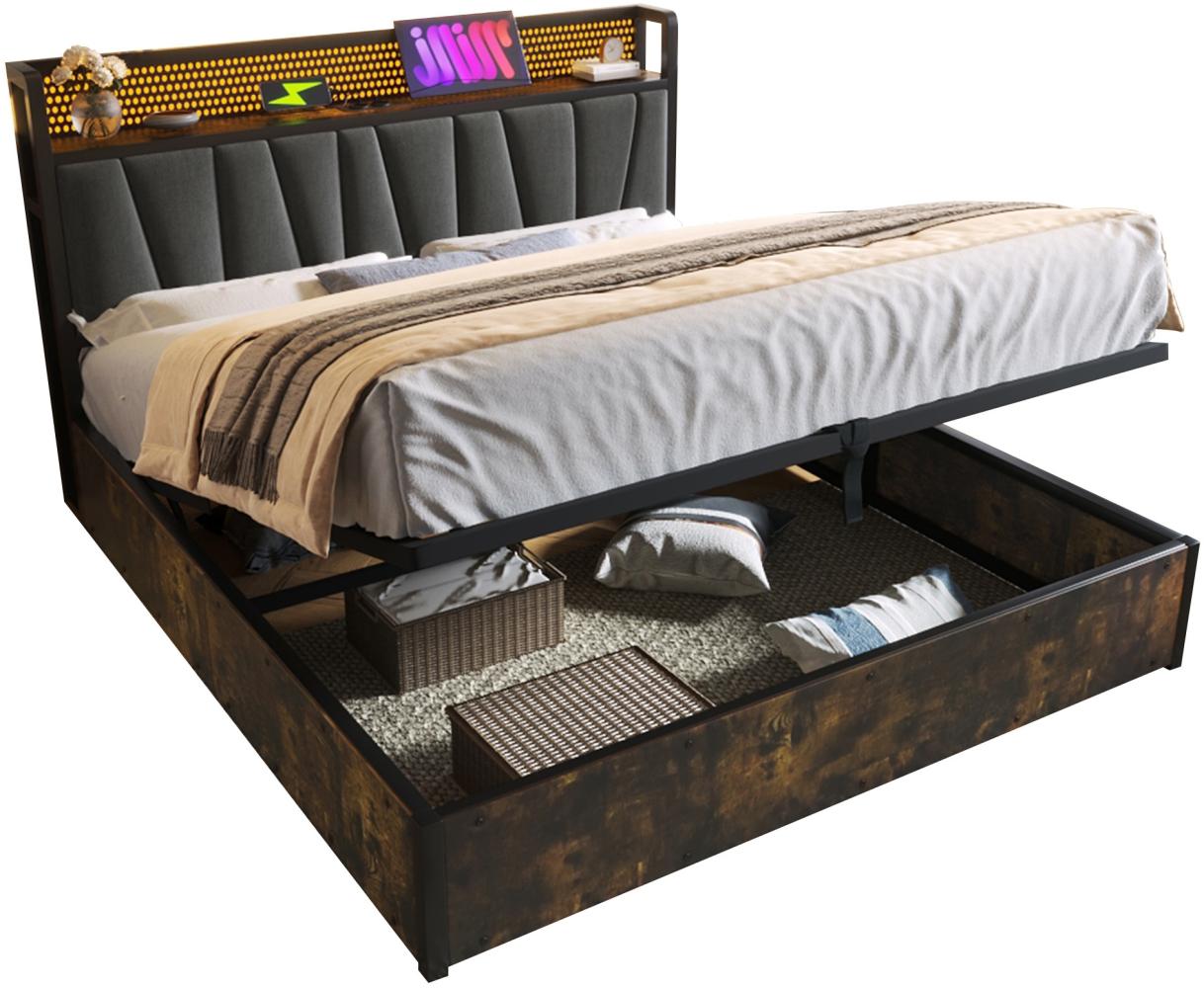 Merax Polsterbett Metallbett LED App-Control Doppelbett mit aufladen USB und LED-Beleuchtung, Metallbett 180x200cm, Holz Bild 1