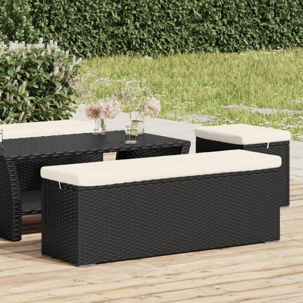 vidaXL Hockerbank mit Sitzkissen Schwarz 110x30x40 cm Poly Rattan 319396 Bild 1