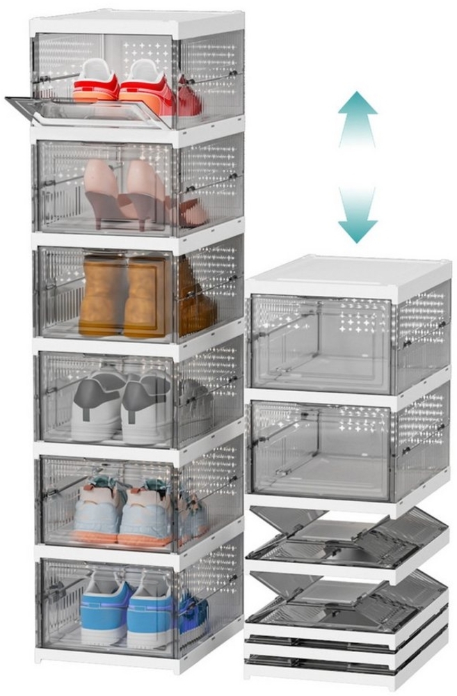 Heikoeco Schuhregal Schuhboxen Stapelbar Transparent, Faltbar, Schuh Organizer mit Tür, schuhorganizer,Hergestellt aus hochwertigem Acryl Bild 1