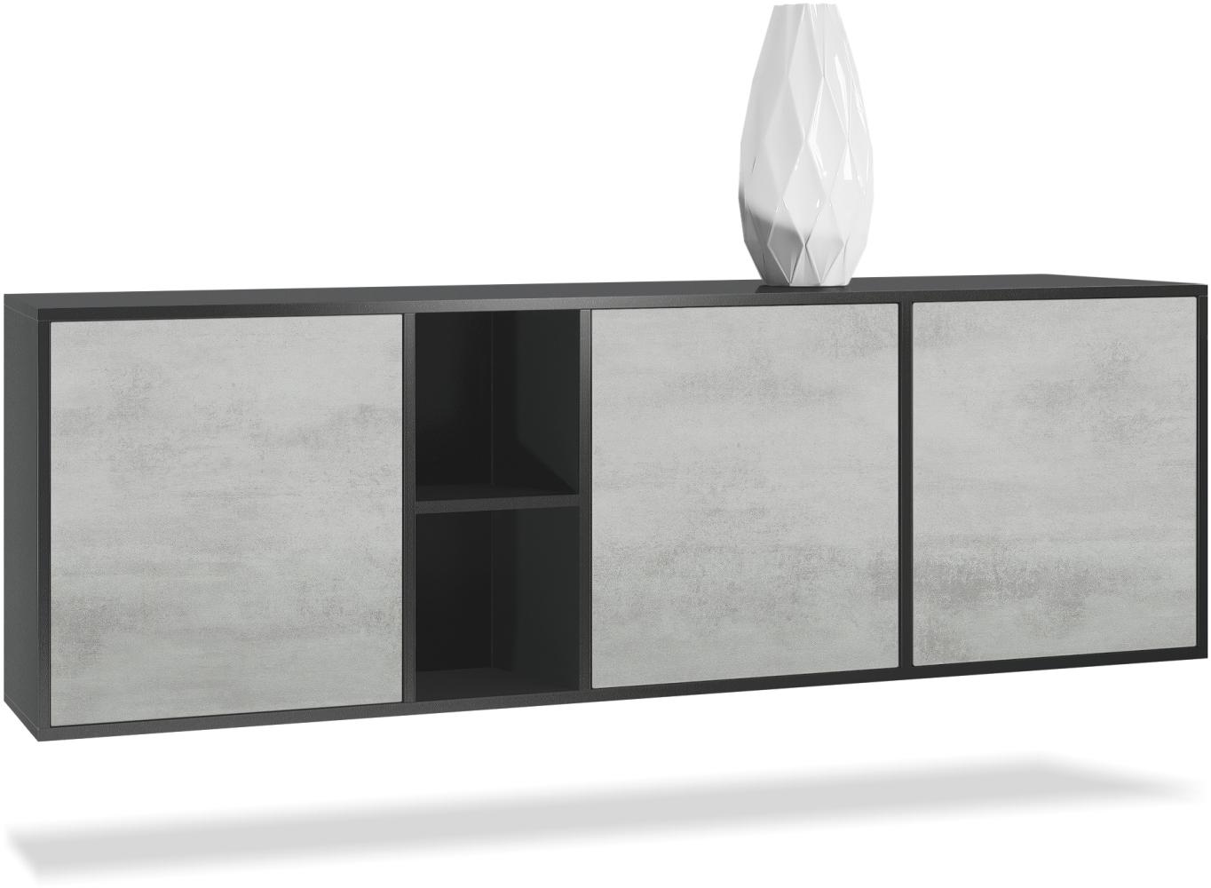 Vladon Kommode Cuba - Schwarz matt/Beton Oxid Optik - Modernes Sideboard für Ihr Wohnbereich - (BxHxT) 182x53x35 cm Bild 1