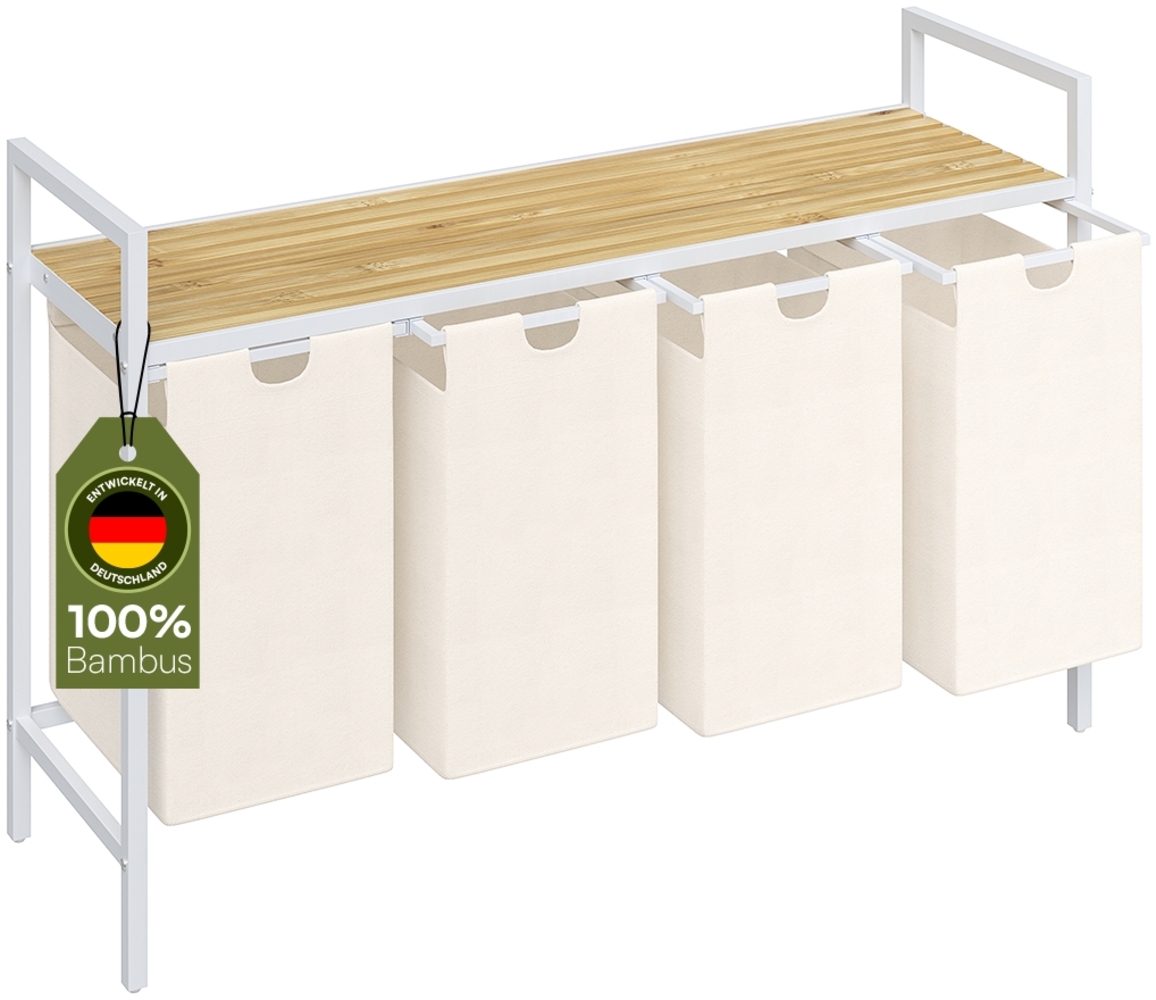 STEELSØN 'Rigil' Wäschesammler, weiß, Wäschekorb inkl. 4 Wäschesäcke je 40 Liter aus Oxford-Gewebe, ausziehbar, Wäschebox mit Bambus-Ablagefläche Bild 1