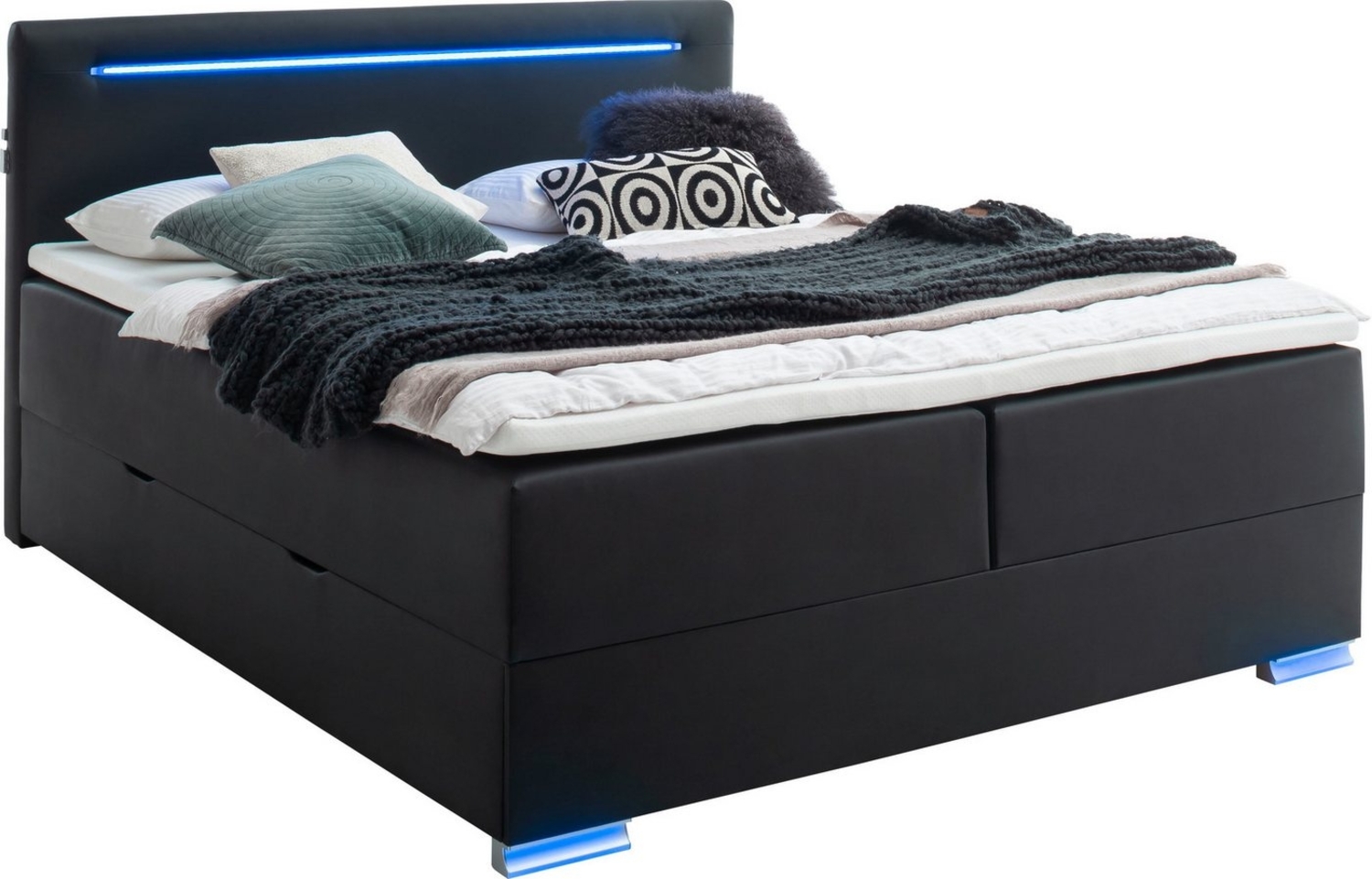 meise.möbel Boxspringbett Las Vegas, Füße und Kopfteil mit LED-Beleuchtung, mit Bettkasten und Topper Bild 1