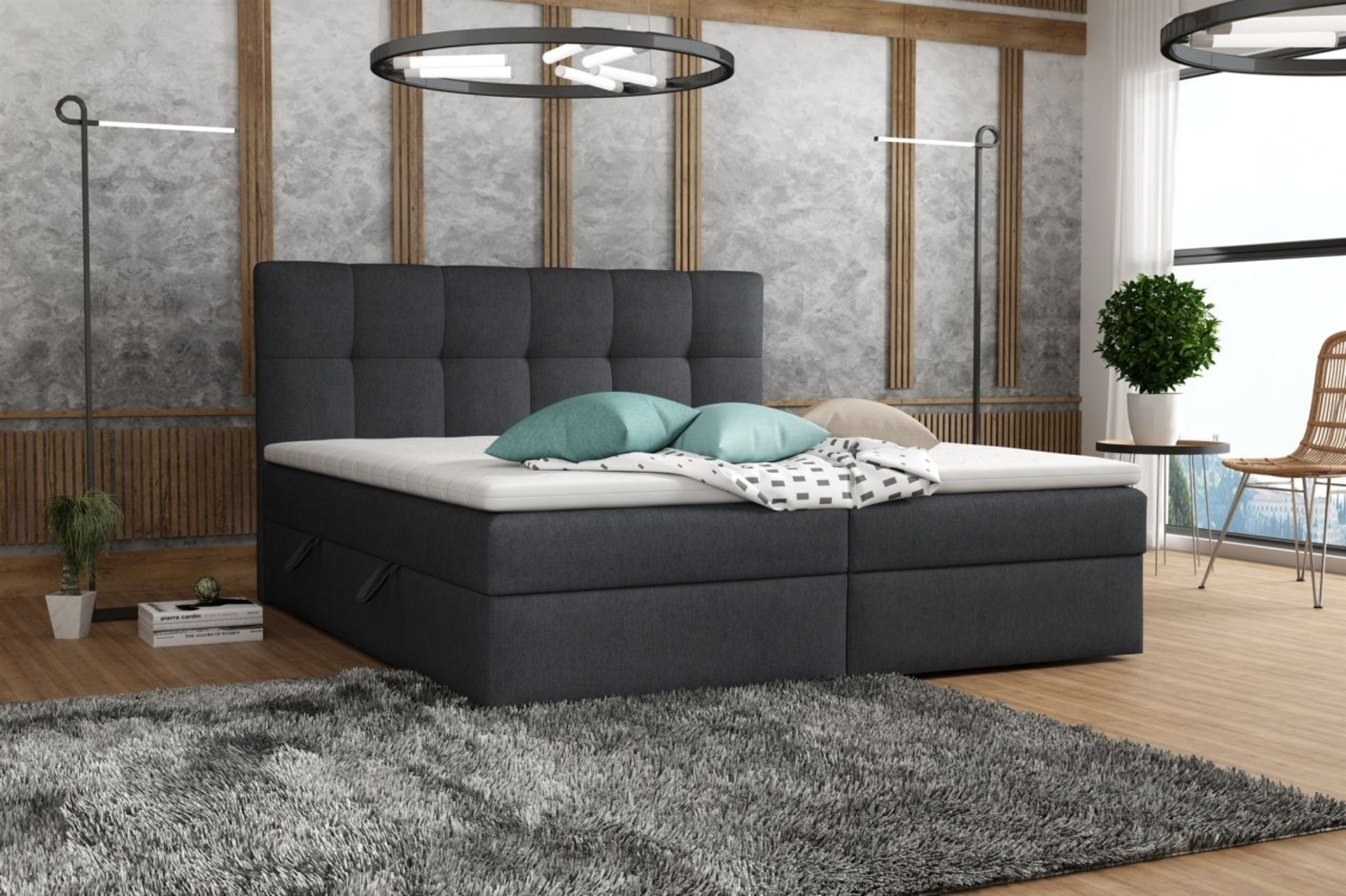 Boxspringbett Schlafzimmerbett ARTURO 120x200cm Stoff Soro Schwarz Bild 1