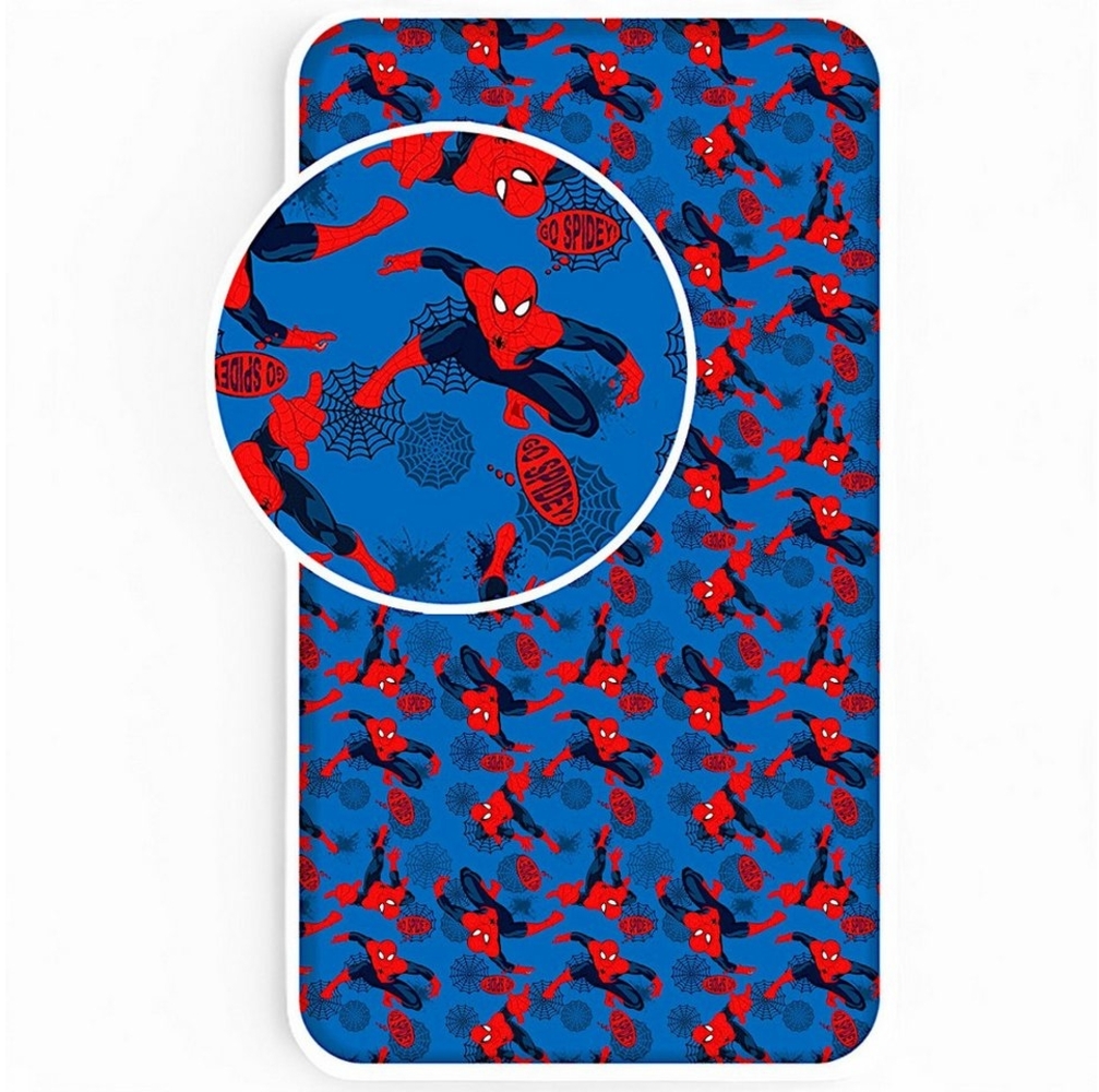 Spiderman Spannbettlaken Marvel, Baumwolle, Gummizug: rundum, Kinder Bettlaken aus 100% Baumwolle 90 x 200 x 25 cm Bild 1