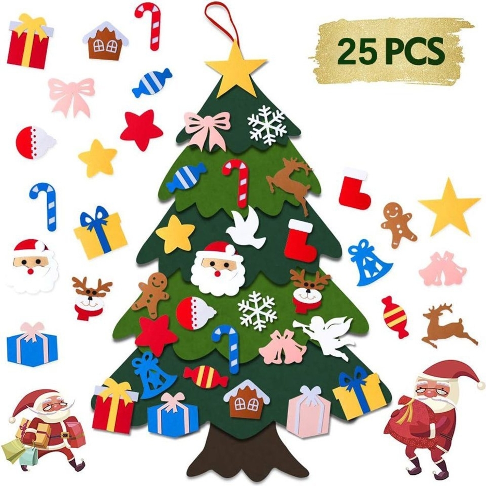 Coonoor Künstlicher Weihnachtsbaum DIY Filz-Weihnachtsbaum Set, 25tlg, Kinderfreundlich, 100cm Bild 1