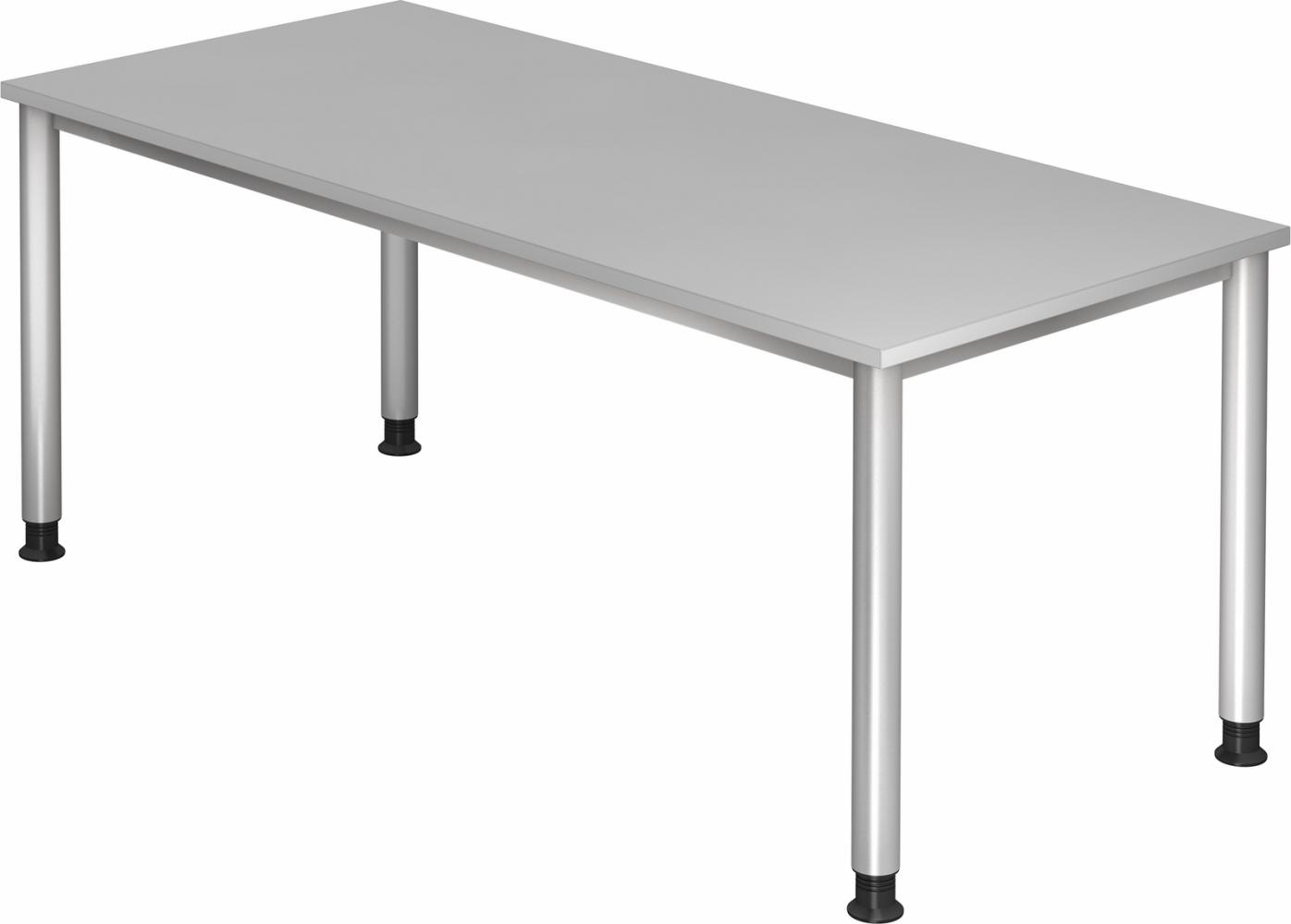 bümö höhenverstellbarer Schreibtisch H-Serie 180x80 cm in grau, Gestell in Silber - großer PC Tisch für's Büro manuell höhenverstellbar, Computertisch verstellbar, HS-19-5 Bild 1