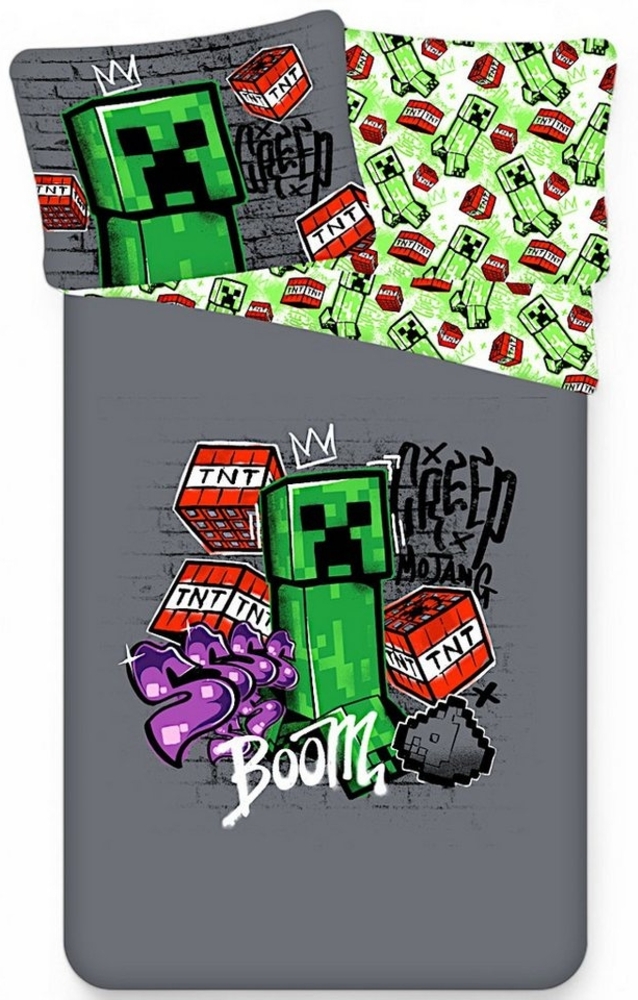 Minecraft Bettwäsche Creeper & TNT, Baumwolle, 2 teilig, Jungen Wendebettwäsche 135-140x200 cm Bild 1