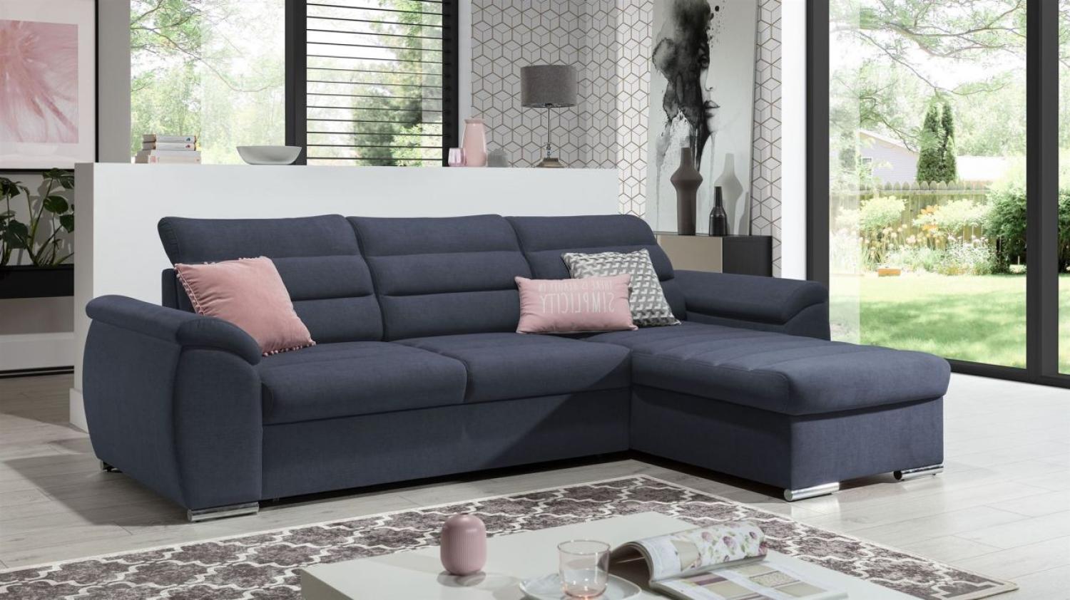 Ecksofa Schlafsofa Sofa PASCARA XS in Stoff Esito Dunkelblau Ottomane Rechts Bild 1