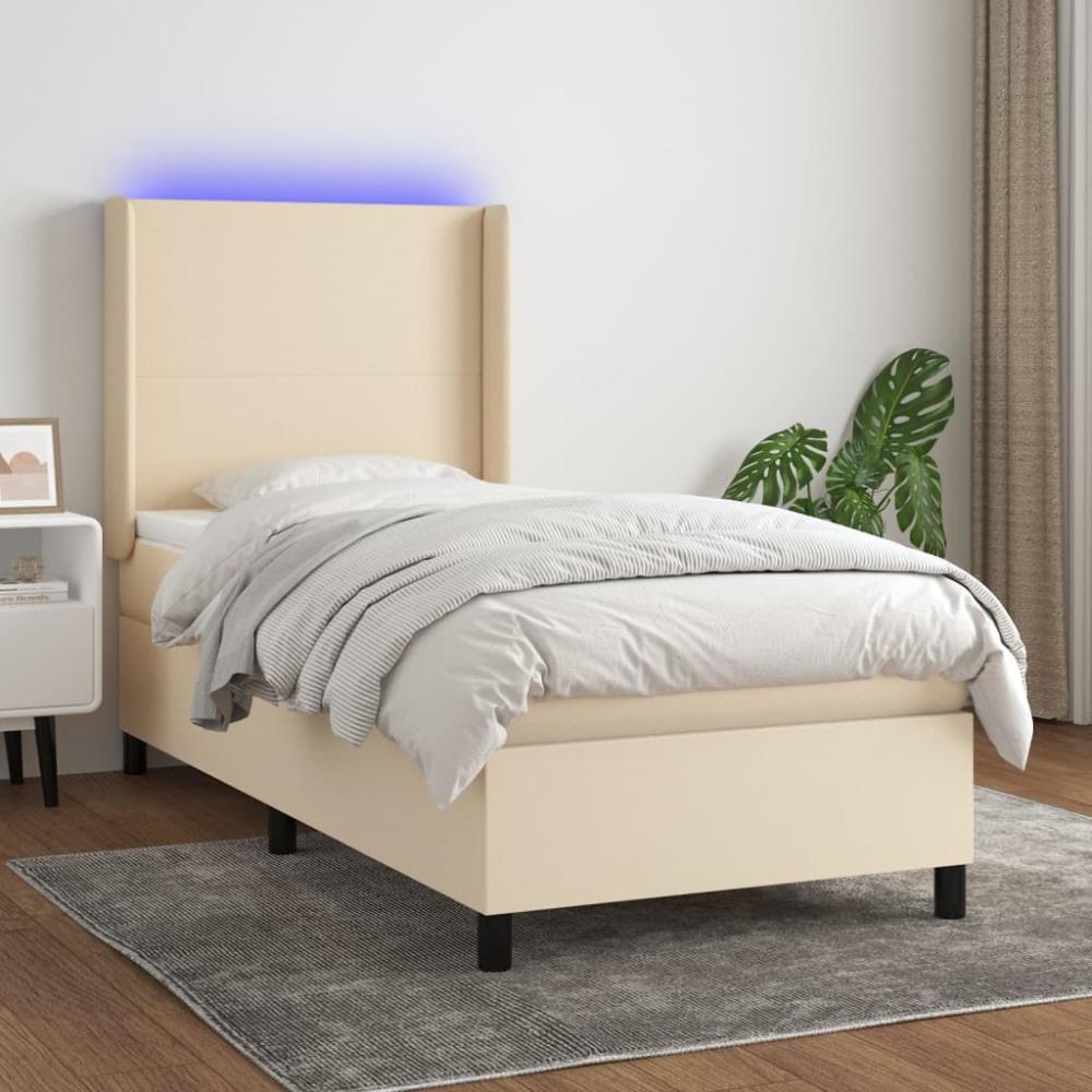 vidaXL Boxspringbett mit Matratze & LED Stoff Creme 90 x 200 cm Bild 1