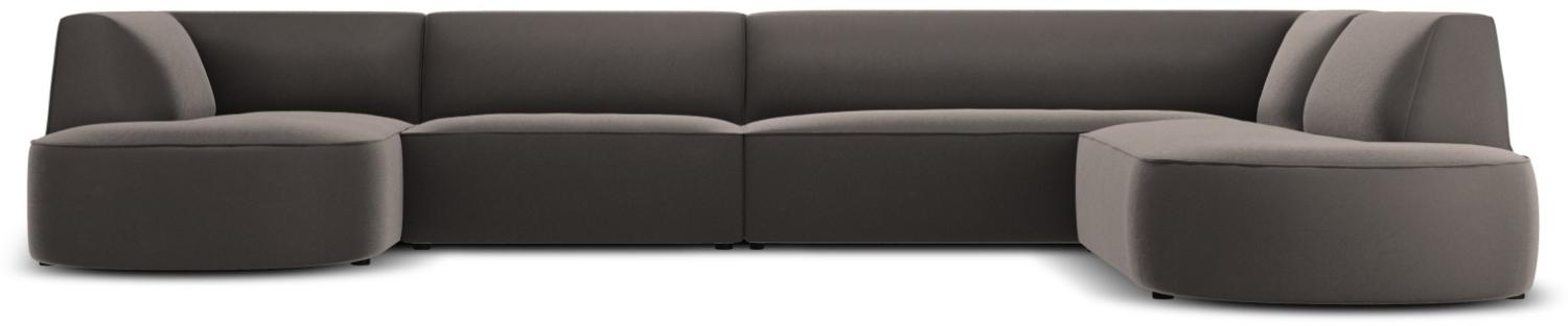 Micadoni 6-Sitzer Samtstoff Panorama Ecke rechts Sofa Ruby | Bezug Dark Grey | Beinfarbe Black Plastic Bild 1