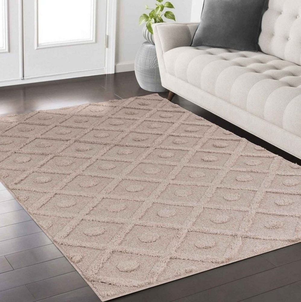 TaraCarpet Designteppich Designerteppich Tokio hoch-tief Struktur Rauten uni, rechteckig, Höhe: 20 mm, moderner scandi BOHO beige Wohnzimmer Schlafzimmer Flur 120x170 cm Bild 1