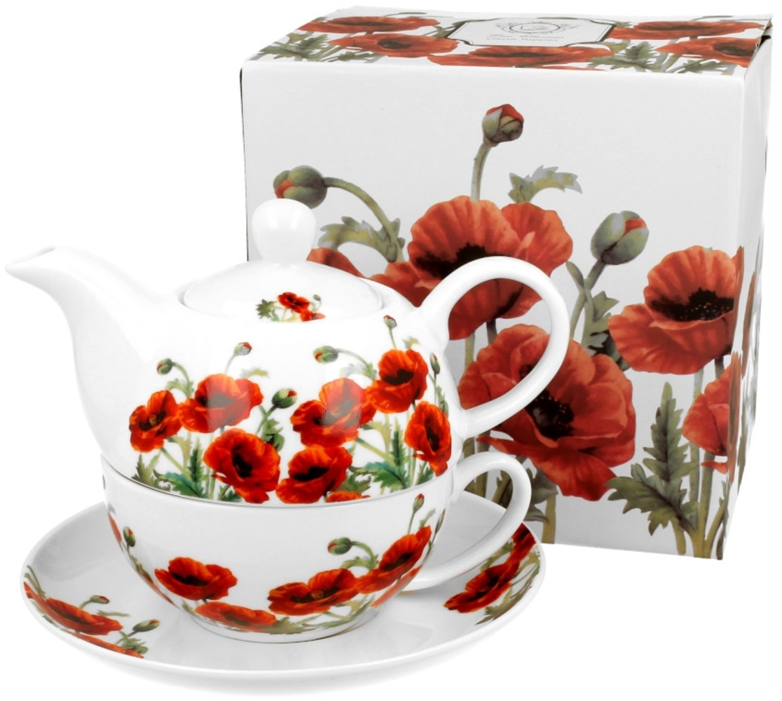 DUO FLORAL Tasse mit Teekanne CLASSIC POPPIES New Bone China Porzellan Bild 1