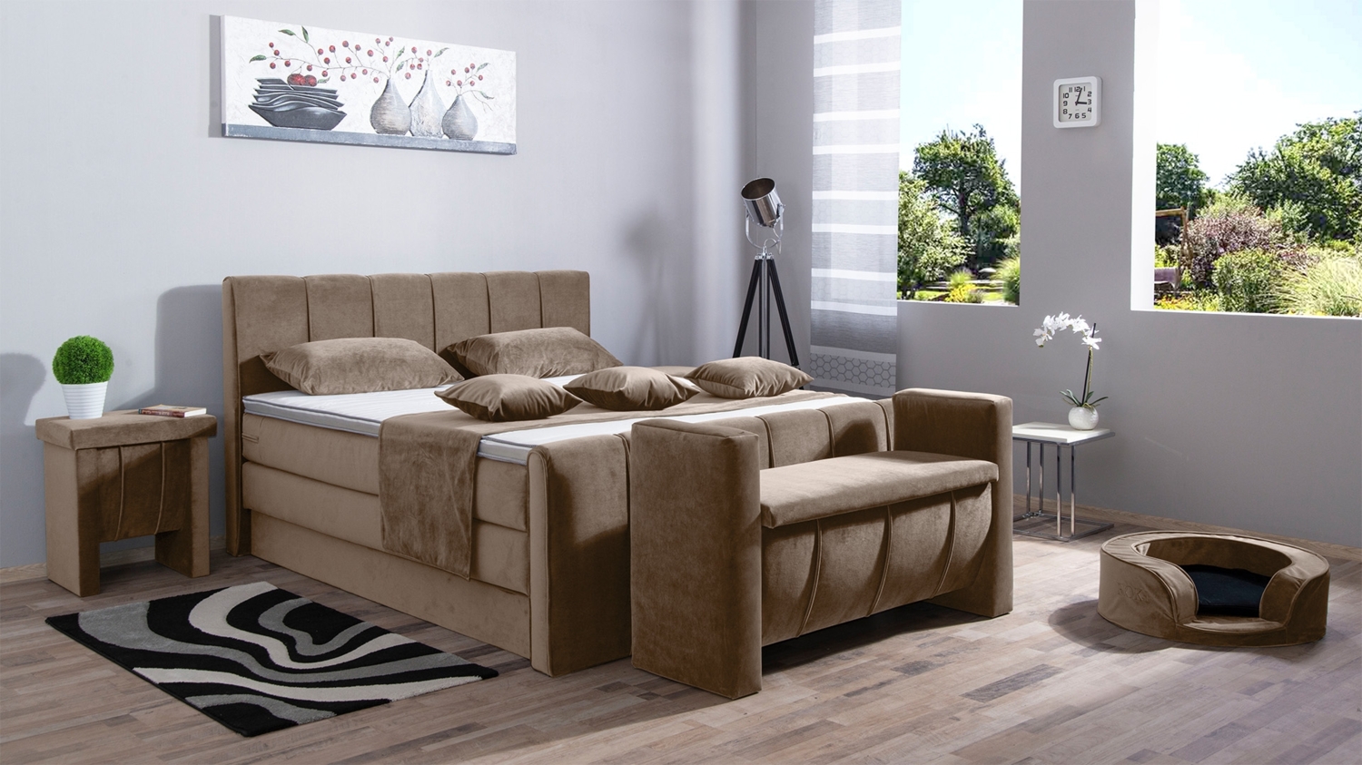 Meisterbetten Boxspringbett Roki 160x220 in VS-Beige, Matratzenbezug Nano, Ergoflex-Topper, mit Fussteil Bild 1