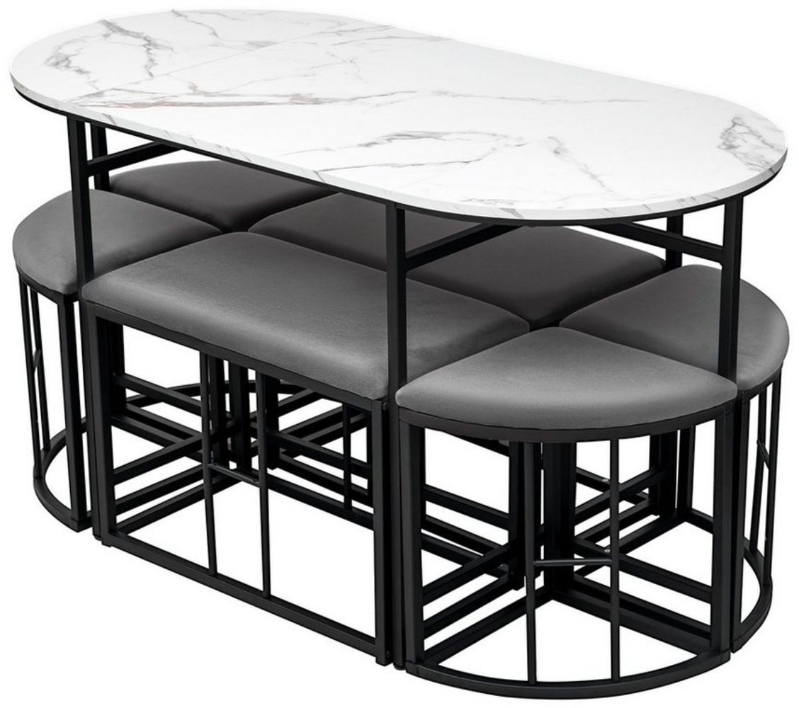 OKWISH Essgruppe, (1 Tisch, 4 Hocker und 2 bank, 7-tlg, Tisch in Marmoroptik), Hocker mit gepolstert Bild 1