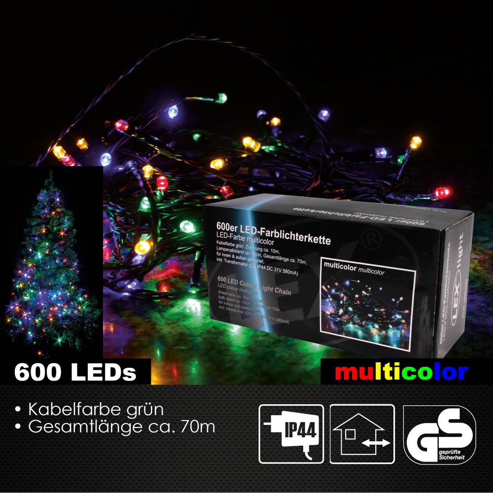 600er LED Lichterkette bunt multicolor Farblichterkette Weihnachten 230V IP44 Bild 1