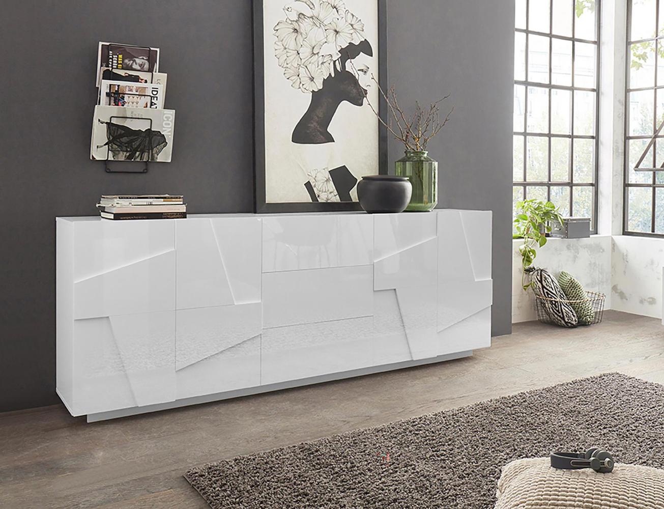 Sideboard >Piacenza< in Weiß-Hochglanz - 220x86x44cm (BxHxT) Bild 1