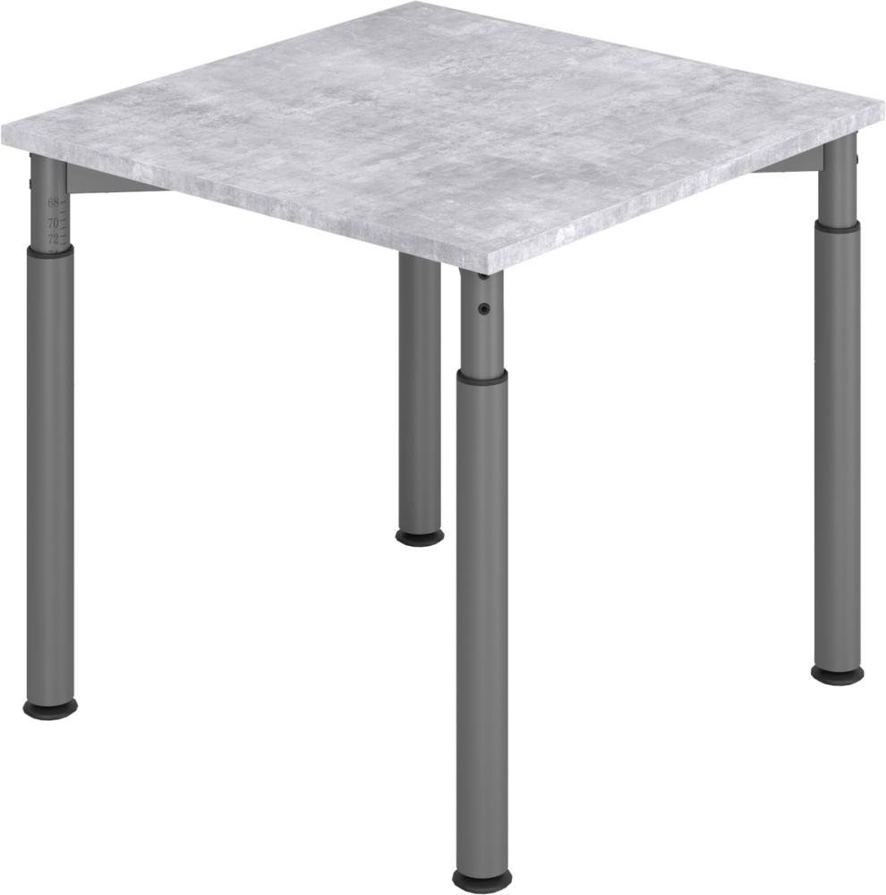 bümö höhenverstellbarer Schreibtisch 80x80 cm in Beton, Gestell graphit - PC Tisch höhenverstellbar & klein, höhenverstellbarer Tisch Büro, kleiner Computertisch verstellbar, Y-Serie, YS-08-M-G Bild 1