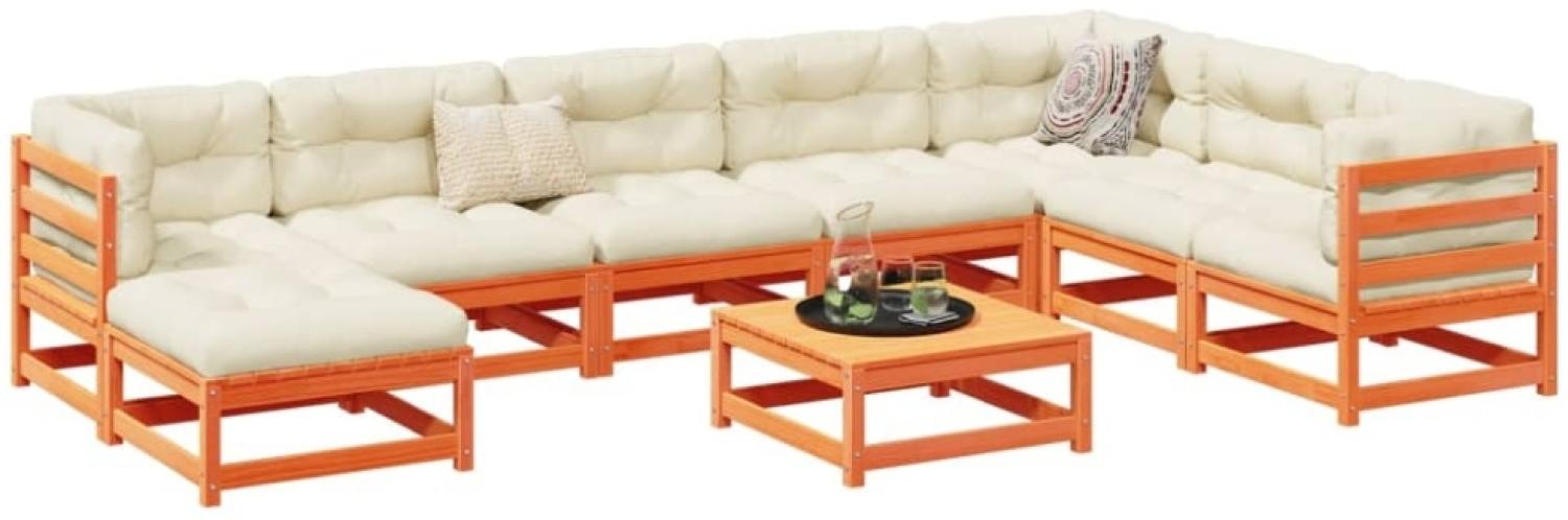 vidaXL 9-tlg. Garten-Sofagarnitur mit Kissen Wachsbraun Kiefernholz 3299586 Bild 1