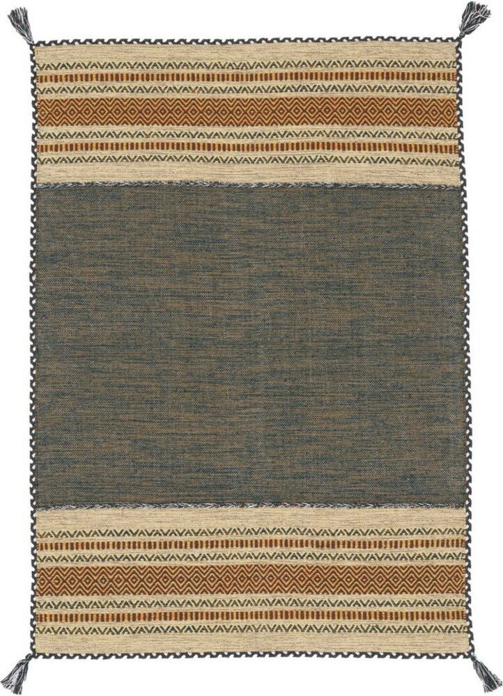 carpetfine Teppich Kelim Azizi, rechteckig, Höhe: 5 mm, Baumwolle, Wendeteppich mit Fransen, Wohnzimmer Bild 1