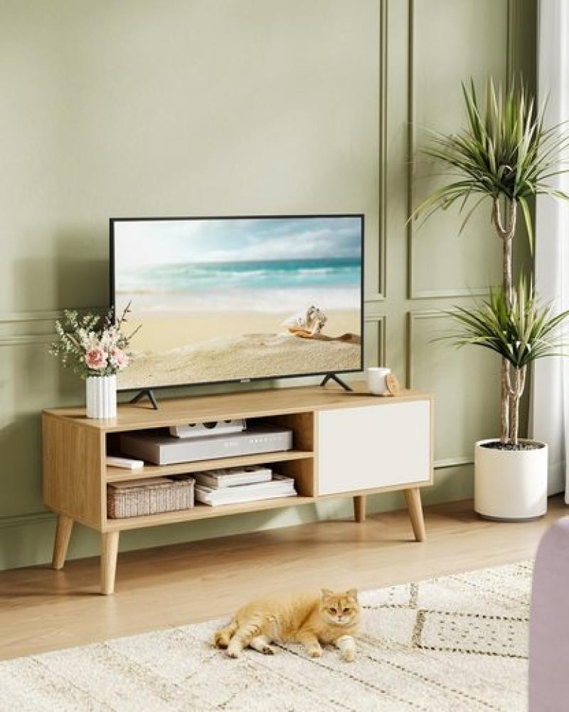 Vasagle TV-Schrank, Lowboard, Fernsehschrank für Fernseher bis zu 55 Zoll, 120 cm lang, Fernsehtisch, für Wohnzimmer, modern, natureichenfarben-cremeweiß LTVDE120N01 Bild 1