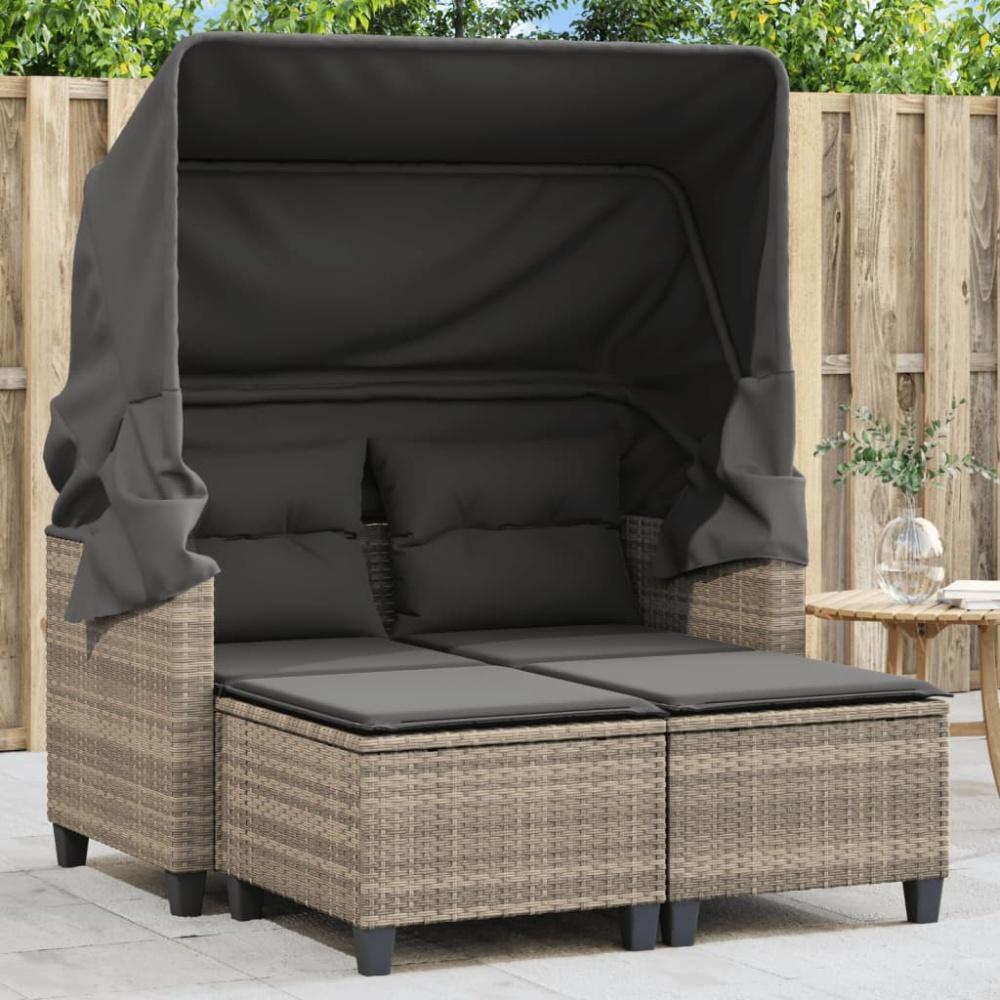 vidaXL Gartensofa 2-Sitzer mit Dach und Hockern Hellgrau Poly Rattan 365786 Bild 1