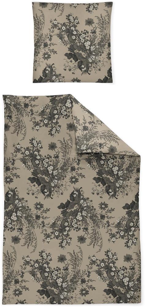 Irisette Sky Mako-Satin Bettwäsche 155x220 Blüten Blumen natur schwarz 8396-80 Bild 1