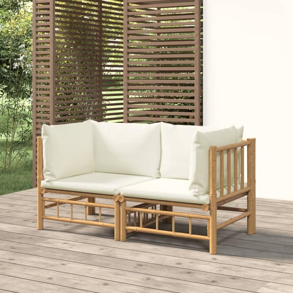 vidaXL Garten-Ecksofas mit Cremeweißen Kissen 2 Stk. Bambus 3155182 Bild 1