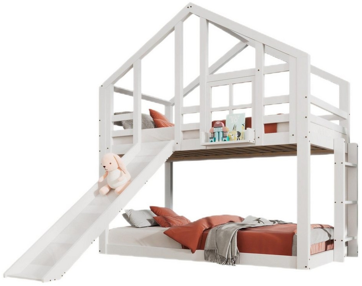 TavilaEcon Etagenbett Kinderbett Hausbett Hochbett mit Rutsche und Rausfallschutz, Baumhaus Bett mit Leiter, 90 x 200 cm Bild 1