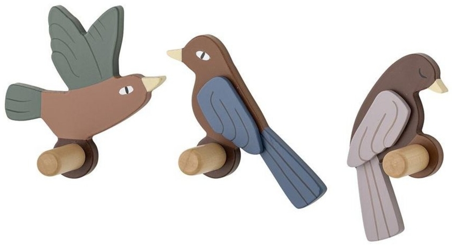 Bloomingville Kleiderhaken Lewi Haken Vogel 3 Stück, Holz für Garderobe Kinderzimmer Flur Bild 1