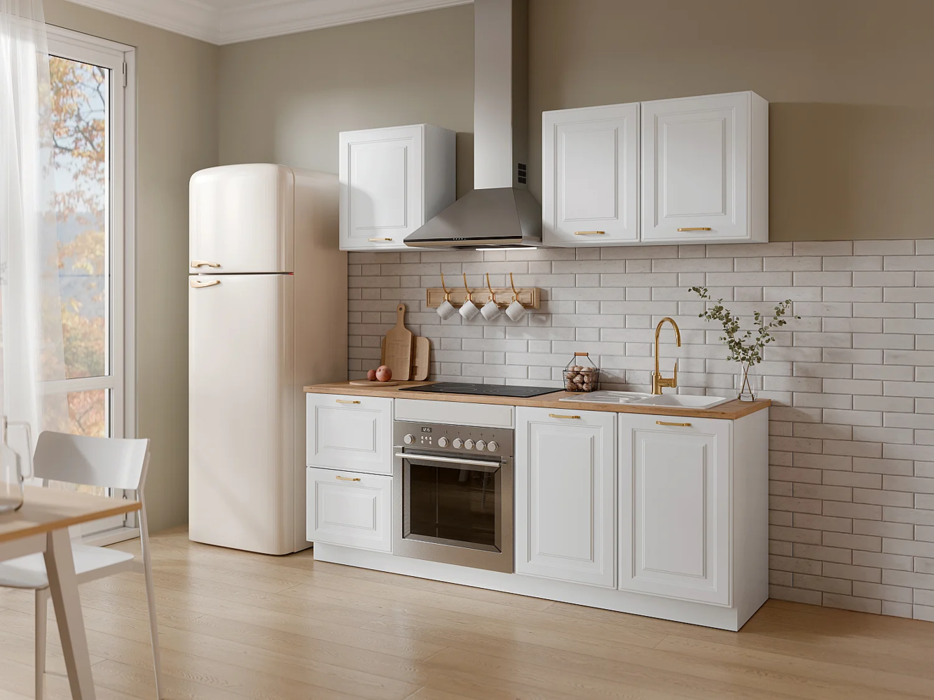 Vente-unique - Küchenzeile - mit Arbeitsplatte 200 cm - Weiß & Holzfarben - CELOMIA Bild 1