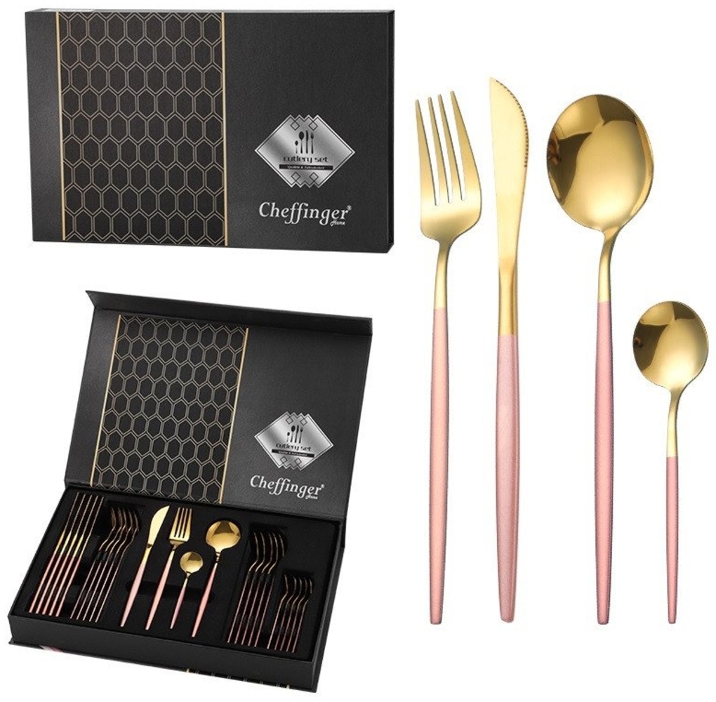 Rungassi Besteck-Set Premium Besteck-Set Rosa/Gold 6 Personen 24-tlg Edelstahl Essbesteck, 6 Personen Bild 1