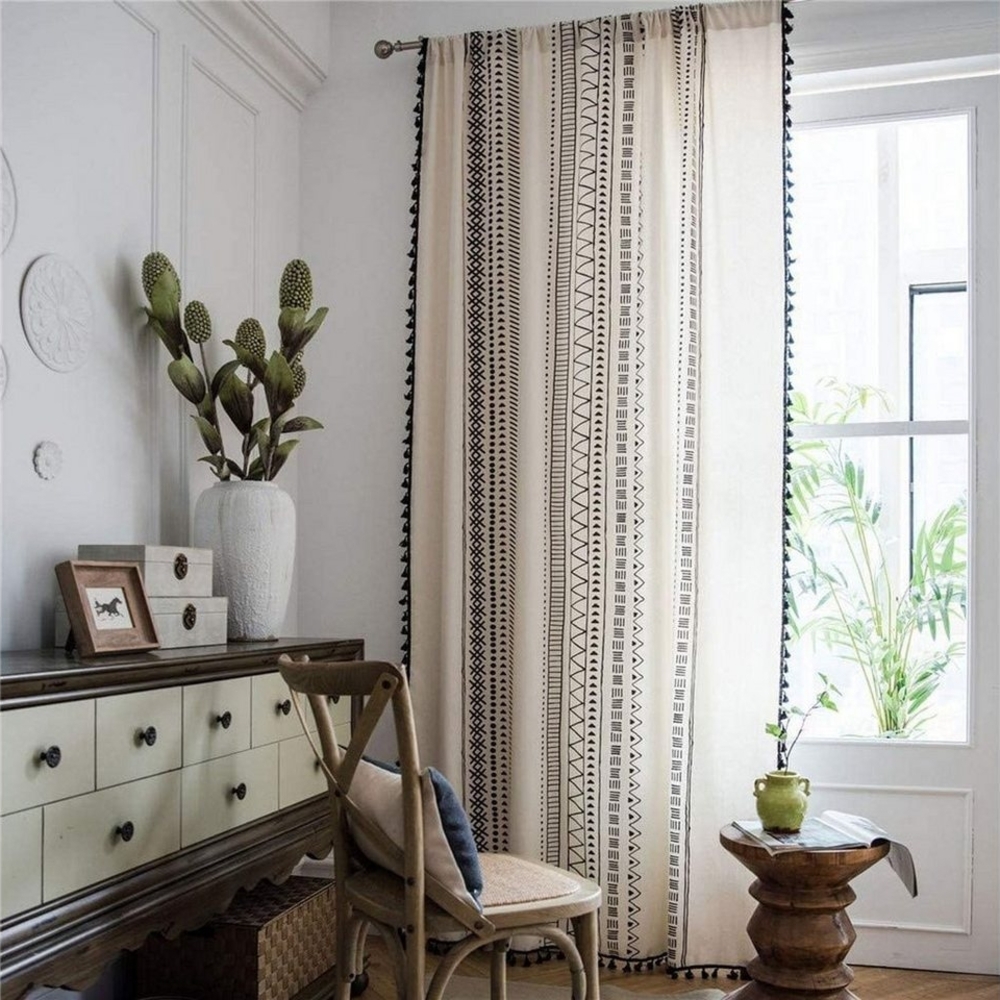zggzerg Vorhang Vorhang Boho Style, Leinen Geometrische Böhmische Fenster Vorhänge Bild 1