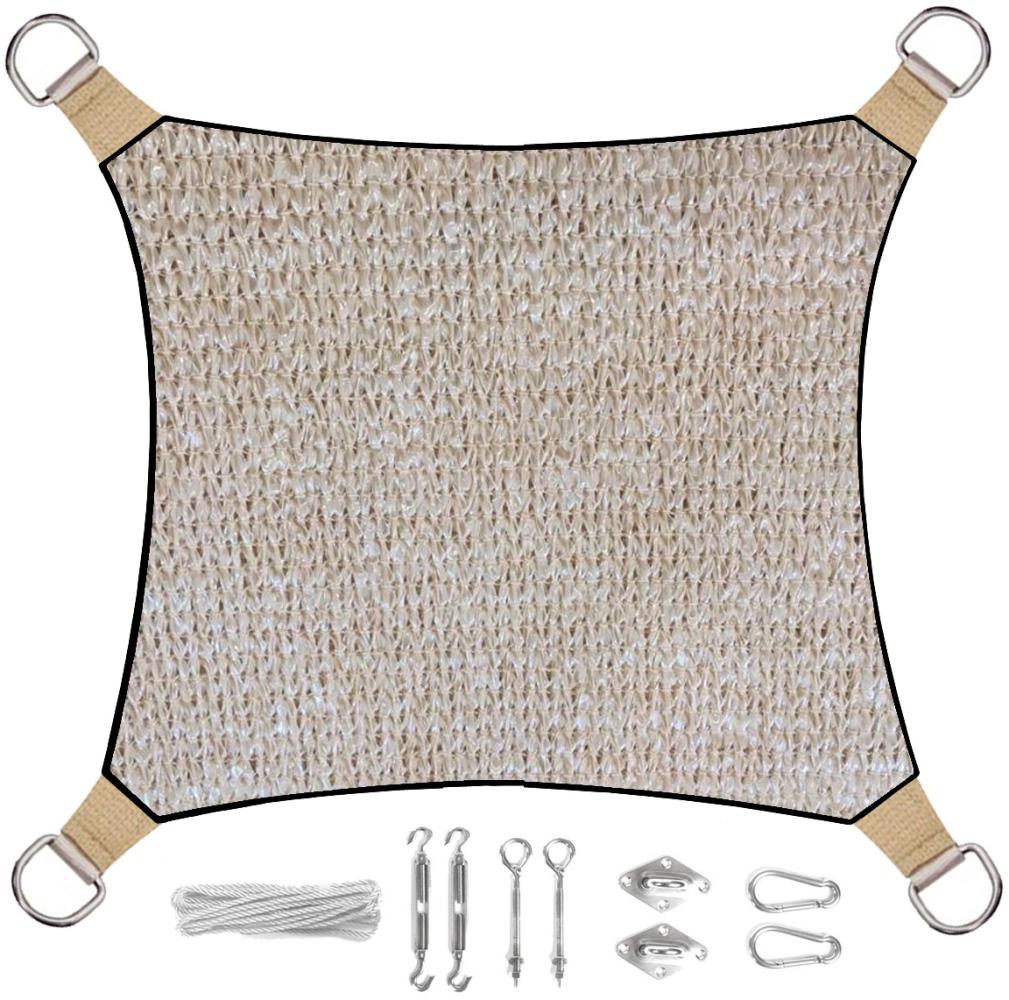 Sonnensegel Quadratisch wasserdurchlässig Champagner 25m² mit Ösenset für Balkon Bild 1