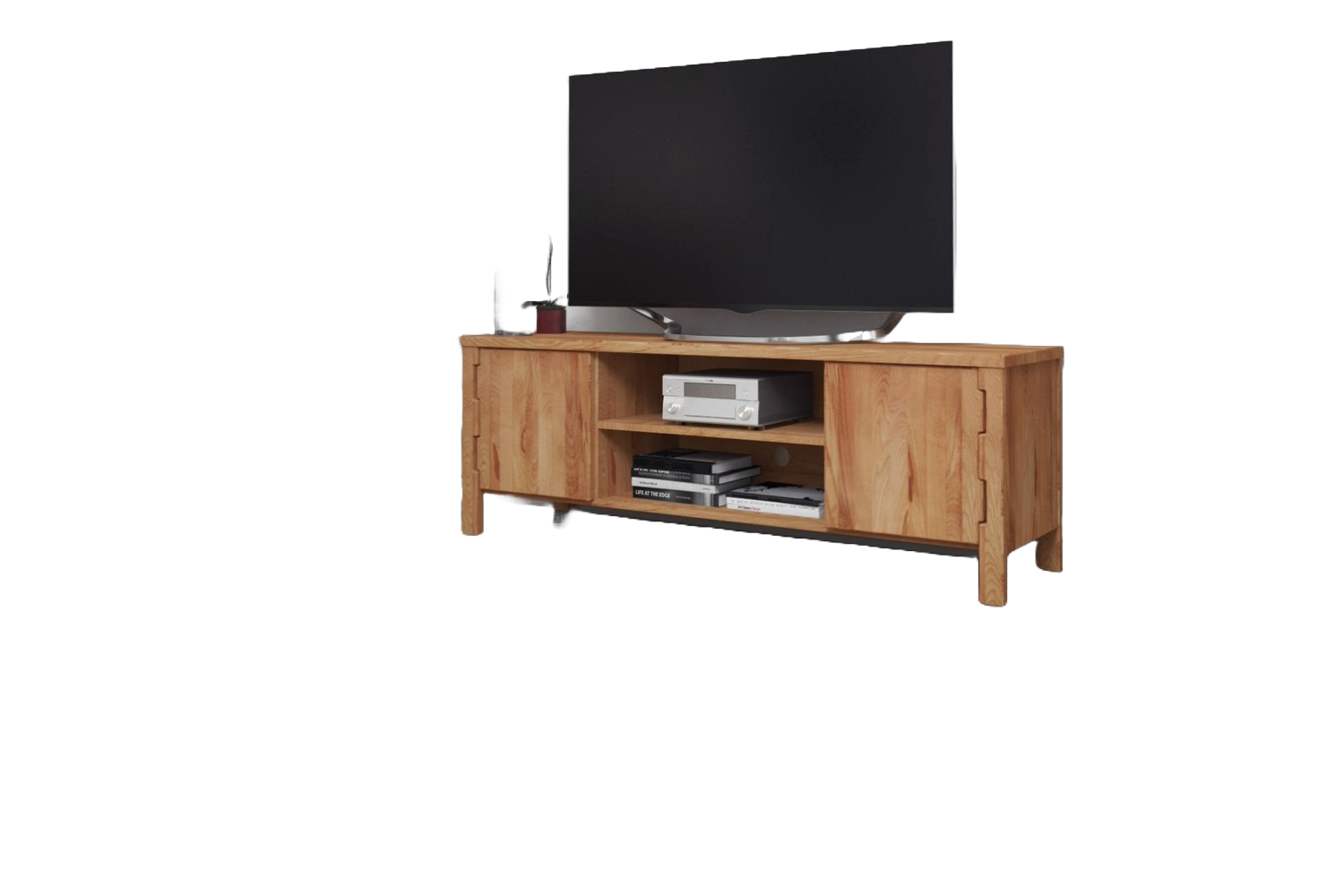 TV-Board Boli aus Kernbuche massiv 166x47x59 mit 2 Türen 2 Fächern Holzbeinen Bild 1