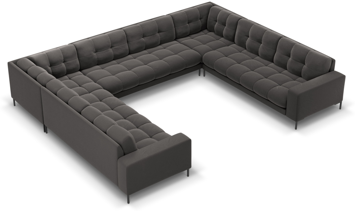 Micadoni Wohnlandschaft Mamaia 9-Sitzer Samtstoff Bluvel Dunkelgrau schwarze Beine Bild 1