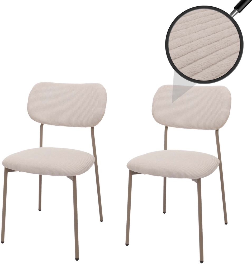 2er-Set Esszimmerstuhl HWC-O26, Küchenstuhl Polsterstuhl Stuhl, Cord (330g/m²) Stoff/Textil Metall ~ beige Bild 1