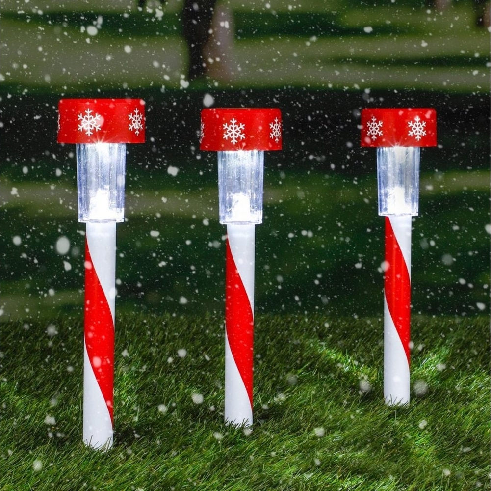 Spetebo LED Gartenleuchte LED Solar Weihnachts-Gartenstecker - 3er Set, Dämmerungssensor, LED fest integriert, kaltweiss, weihnachtliche Solar Gehweg Lampen Bild 1