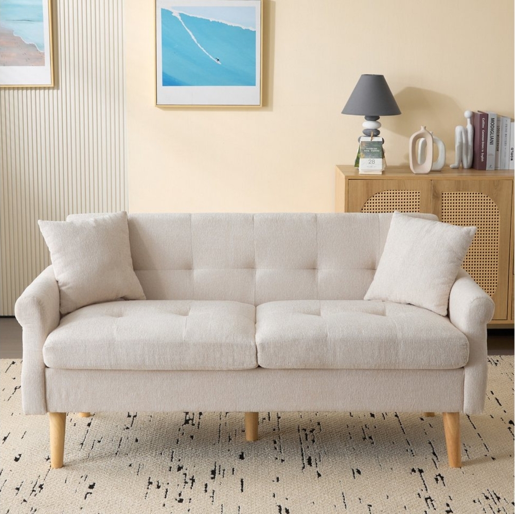 HAUSS SPOLE Ecksofa Schlafsofa Polstersofa mit 15cm dicken Kissen, Chenille-Stoff, Beige, Kompaktes Doppelsofa mit Chenille-Stoff, ergonomischem Design, 15 cm dicken Sitzkissen – Ideal für kleine Wohnzimmer, Schlafzimmer & Apartments, für 2 Personen, m... Bild 1