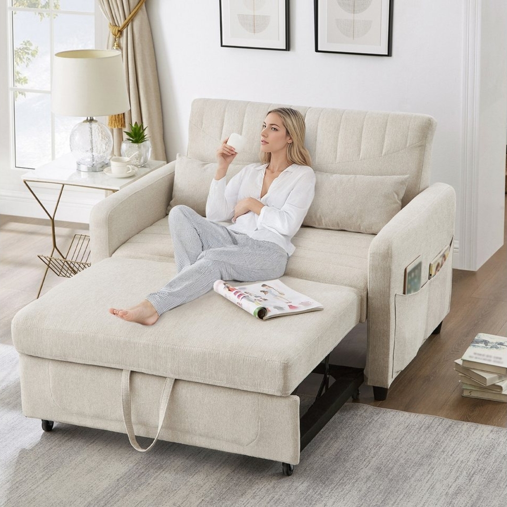 HAUSS SPOLE Schlafsofa Sofabett mit Schlaffunktion Zweisitzer-Klappsofa Baumwoll-Leinen-Stoff, Polstersofa, Doppelschlafsofa 1 Teile, ausziehbares Design, dreistufig verstellbare Rückenlehne Bild 1
