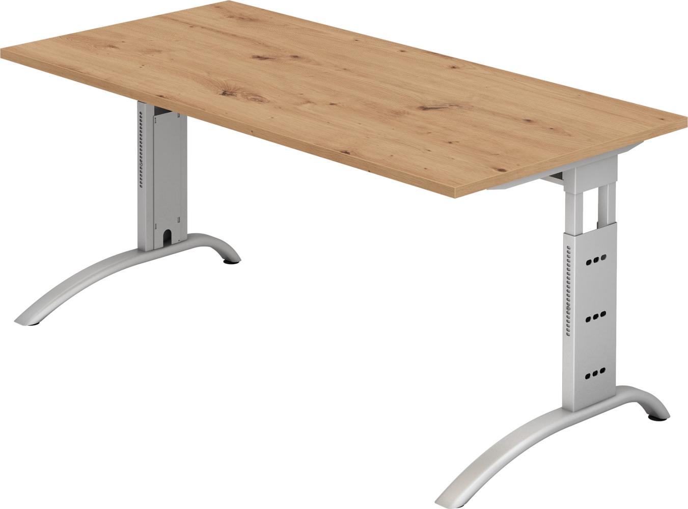 bümö® Schreibtisch F-Serie höhenverstellbar, Tischplatte 160 x 80 cm in Asteiche, Gestell in silber Bild 1