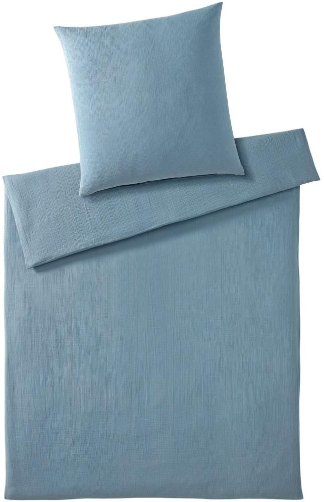 elegante Musselin Bettwäsche Smooth|155x220 cm + 40x80 cm| rauchblau Bild 1