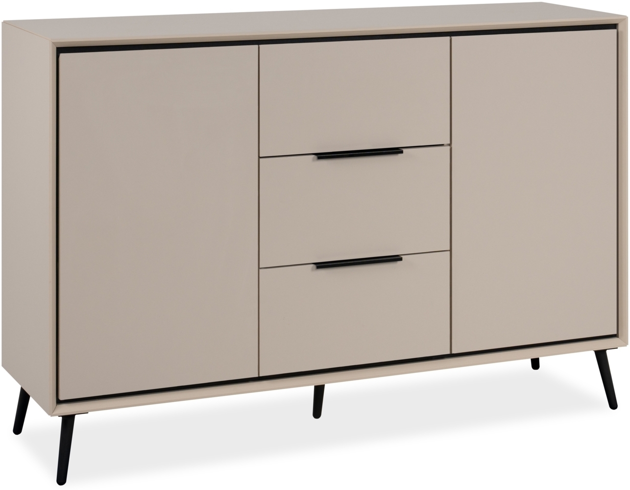 Sideboard >Arona< 2 Türen, 3 Schubladen, 4 Böden, in Sand / Schwarz - 135x90x38cm (BxHxT) Bild 1