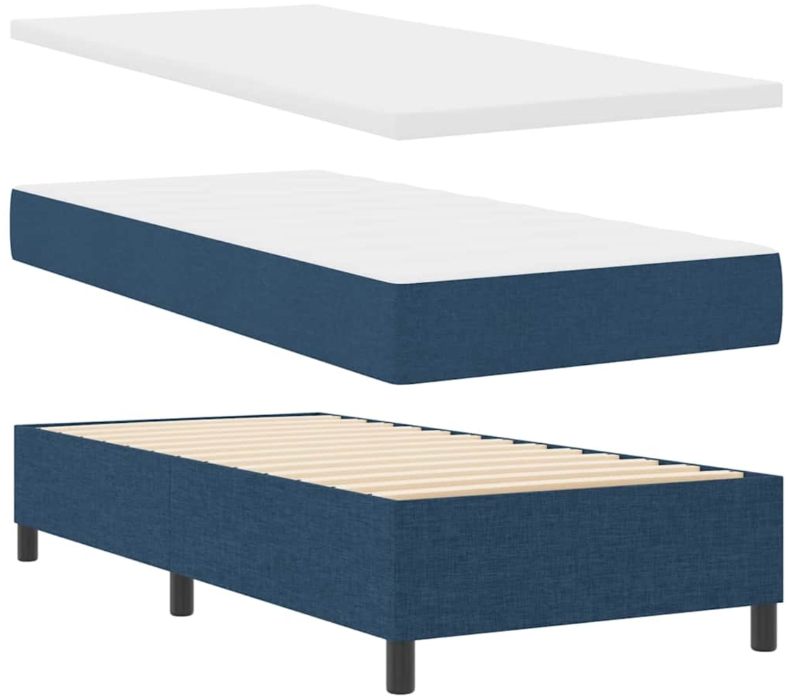 vidaXL Boxspringbett mit Matratze mit Kopfteil Blau 90 x 200 cm Stoff 3344043 Bild 1
