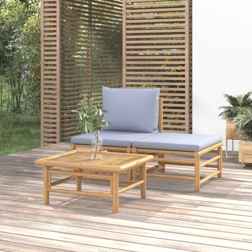 vidaXL 3-tlg. Garten-Lounge-Set mit Hellgrauen Kissen Bambus 362275 Bild 1