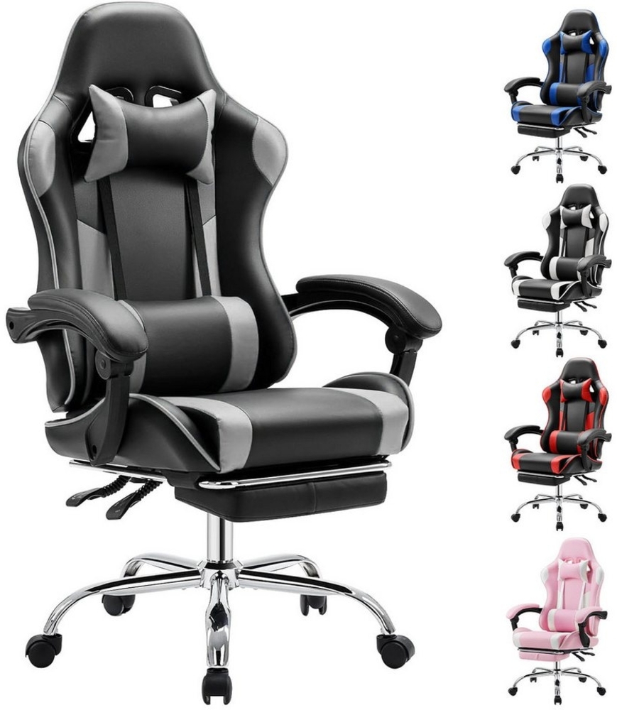 Refined Living Gaming-Stuhl Ergonomie Gaming chair mit Fußstütze, Kopfstütze Massage-Lendenkissen (Verstellbare Neigung auf der Rückseite Höhenverstellbar Computerstuhl), Gepolstert Bürostuhl Drehstuhl 360° für Erwachsene Mädchen Junge Bild 1